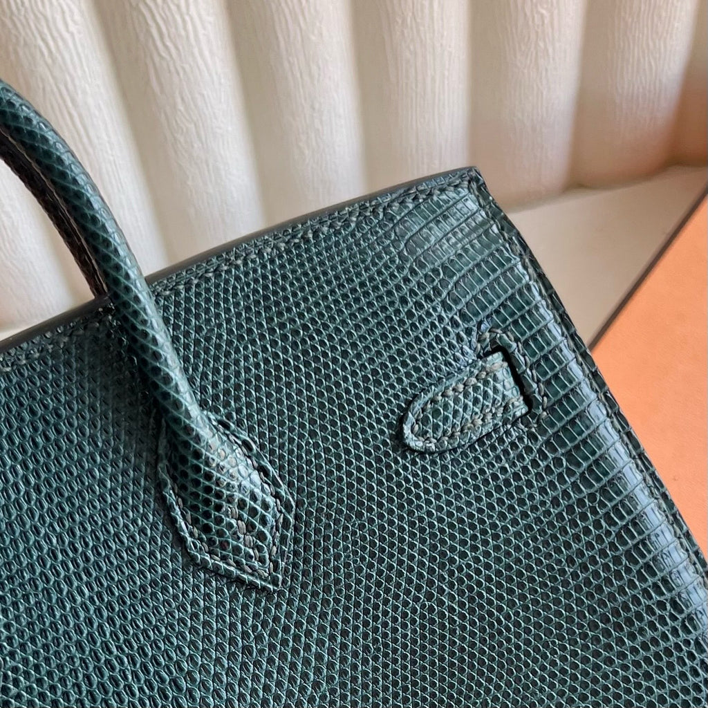 Birkin 20cm Sellier 亮面蜥蜴皮 Color：6O松柏绿 全手工蜡线缝  金扣 Stock