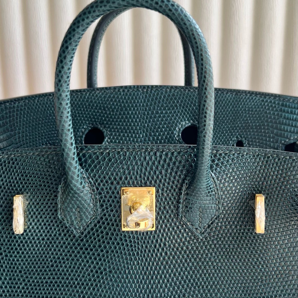 Birkin 20cm Sellier 亮面蜥蜴皮 Color：6O松柏绿 全手工蜡线缝  金扣 Stock