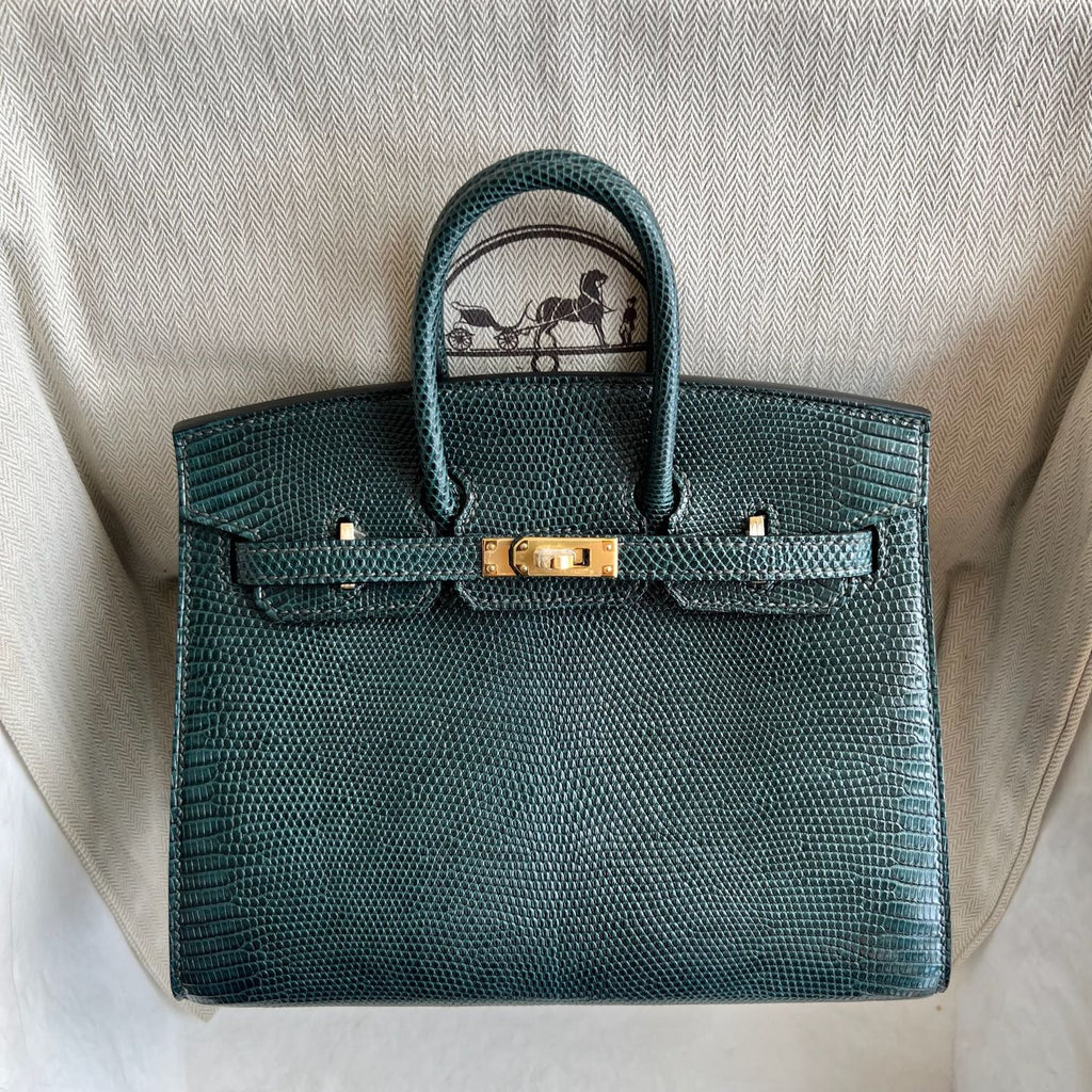 Birkin 20cm Sellier 亮面蜥蜴皮 Color：6O松柏绿 全手工蜡线缝  金扣 Stock