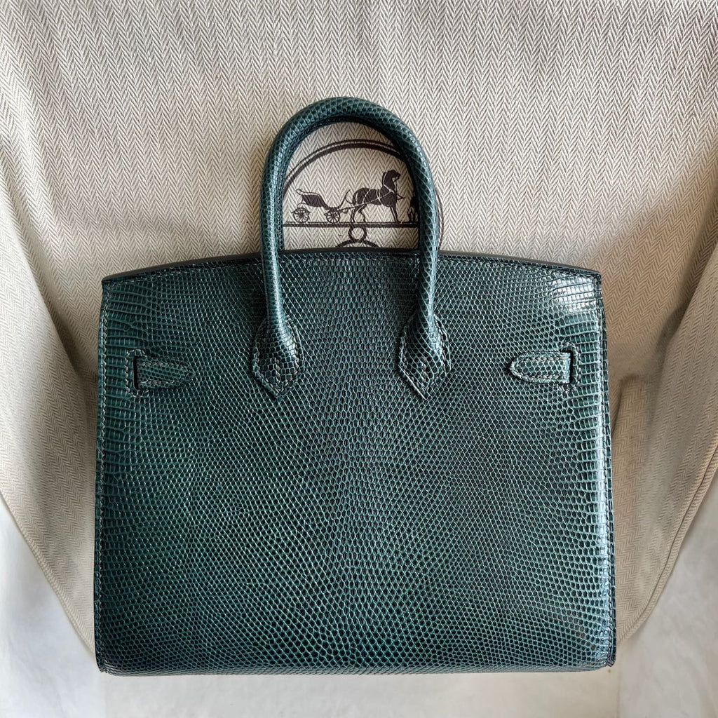 Birkin 20cm Sellier 亮面蜥蜴皮 Color：6O松柏绿 全手工蜡线缝  金扣 Stock