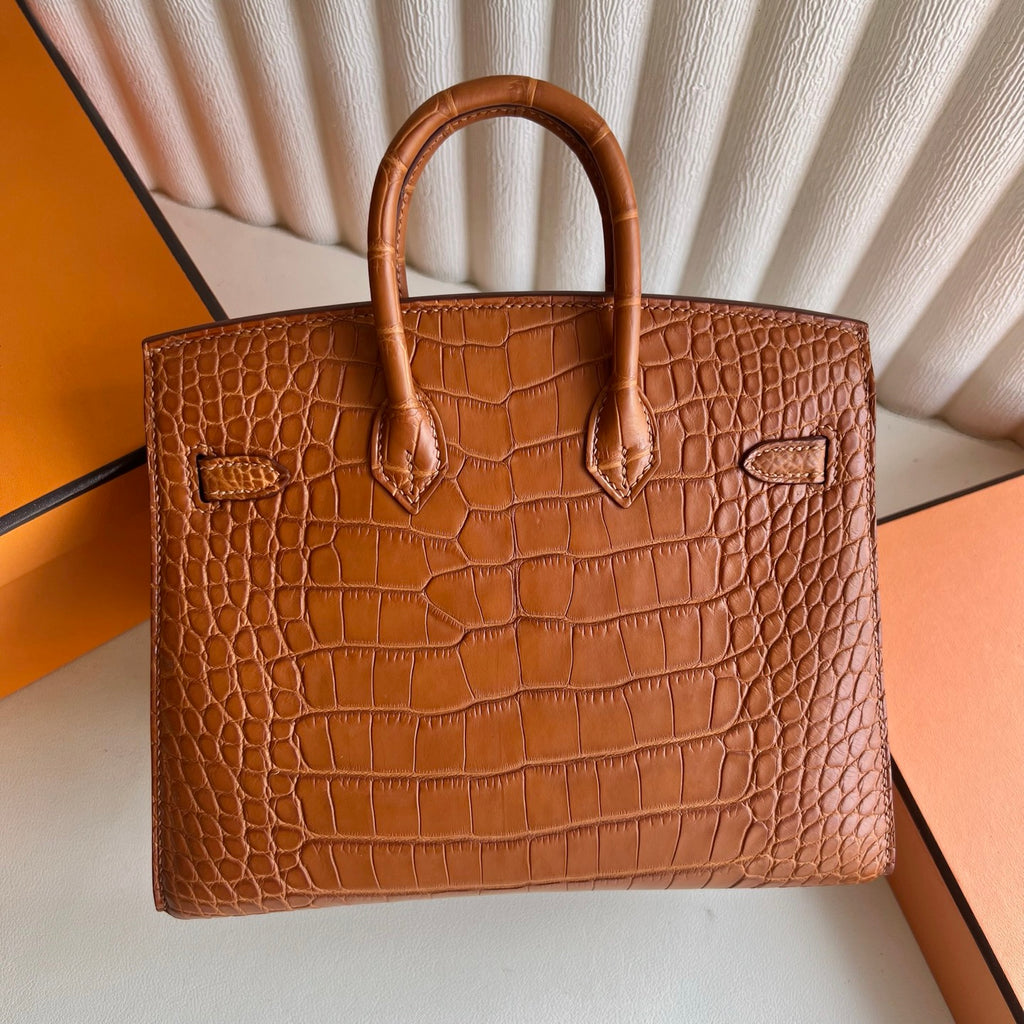Birkin 20cm Sellier 外缝 雾面美洲鳄鱼  Color：Ck37金棕色 Gold Ghw Matte Alligator Crocodile 全手工蜡线缝  原装五金手工刻 金扣 定制✈️