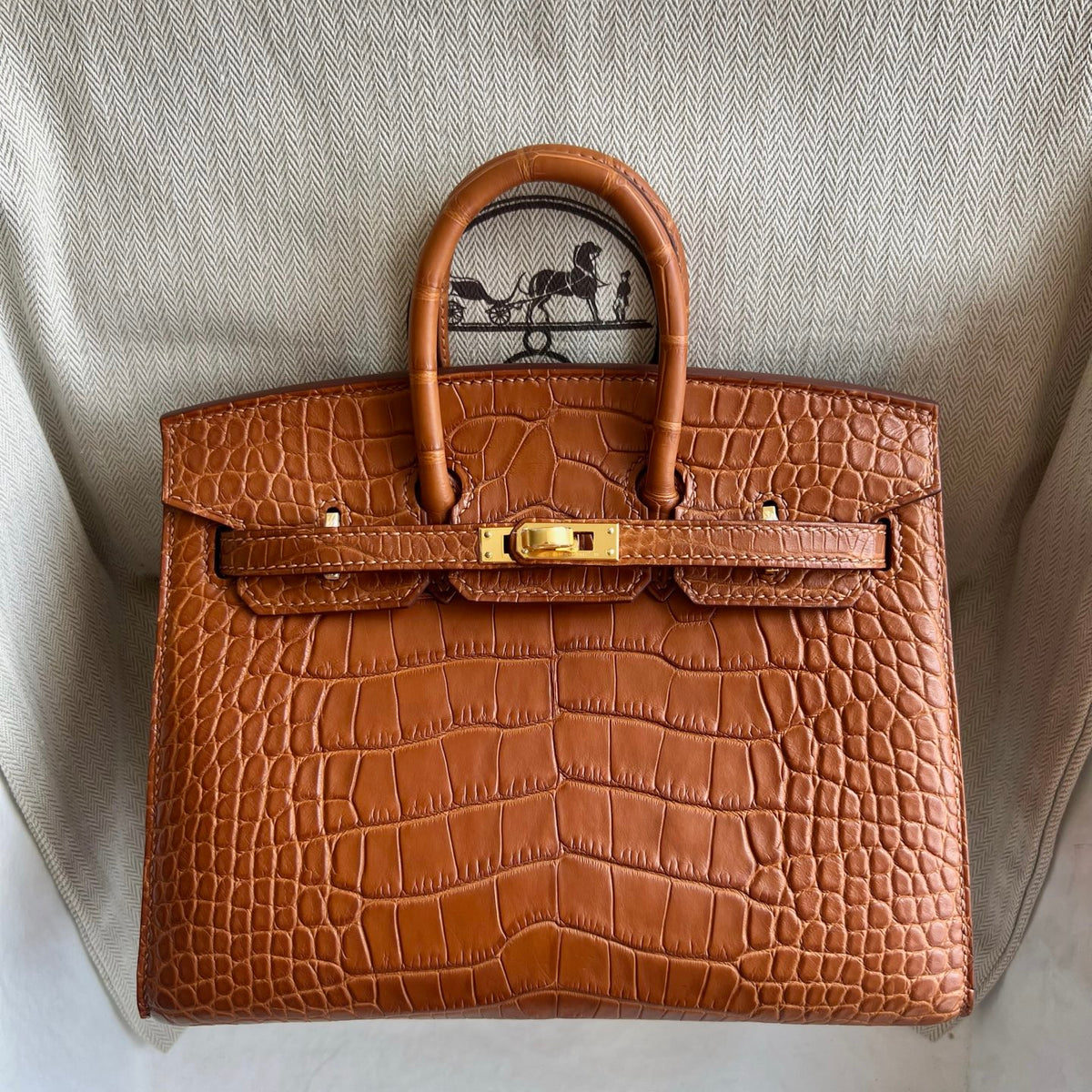 Birkin 20cm Sellier 外缝 雾面美洲鳄鱼  Color：Ck37金棕色 Gold Ghw Matte Alligator Crocodile 全手工蜡线缝  原装五金手工刻 金扣 定制✈️